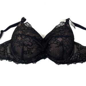 Ambrielle Black Lace Extreme Push-Up Plunge Convertible Bra 36D